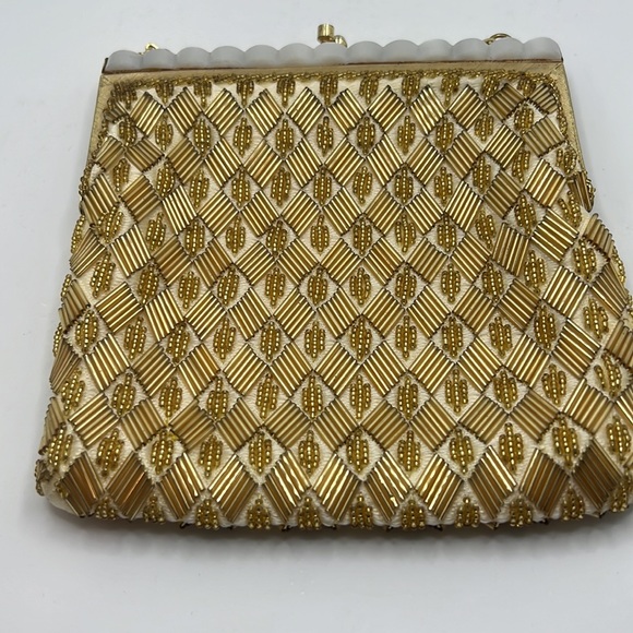 VTG Gold sequin 60s evening bag elegant night out purse formal lady like gala - Picture 3 of 12